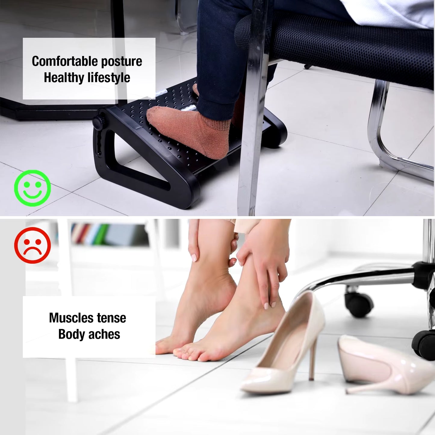 Scalebeard under Desk Footrest with Massage Surface Ergonomic 6 Height Position Adjustable Foot Stool with Firm Non-Slip Legs