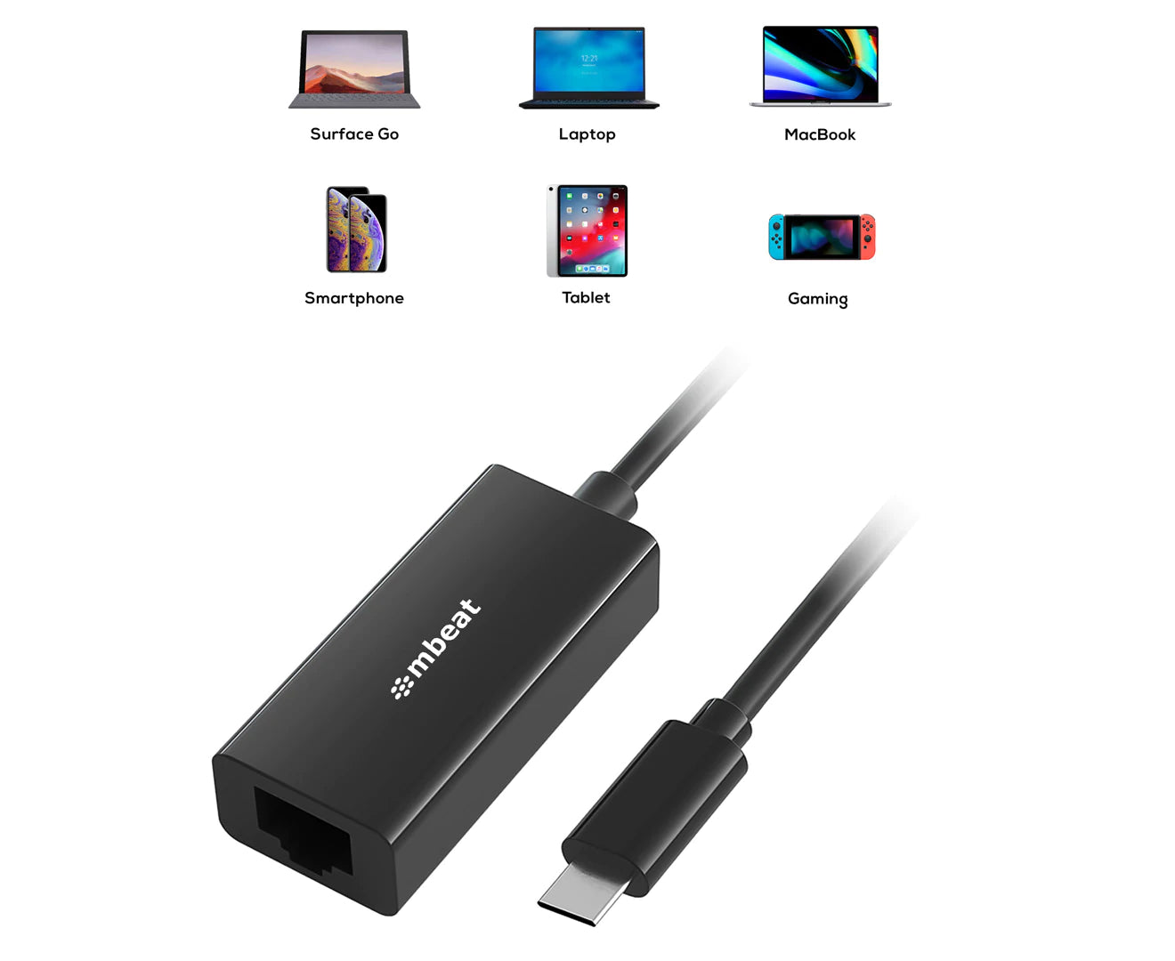 15Cm USB-C Gigabit Ethernet Adapter - Black