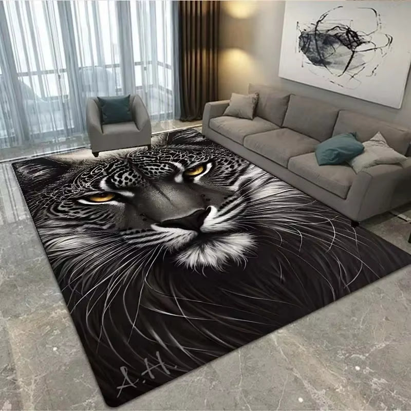 3D Black Panther Living Room Carpet Large Area Carpet Animal Lion Tiger Bedroom Home Decor Tribal Bedroom Carpet Decoration
