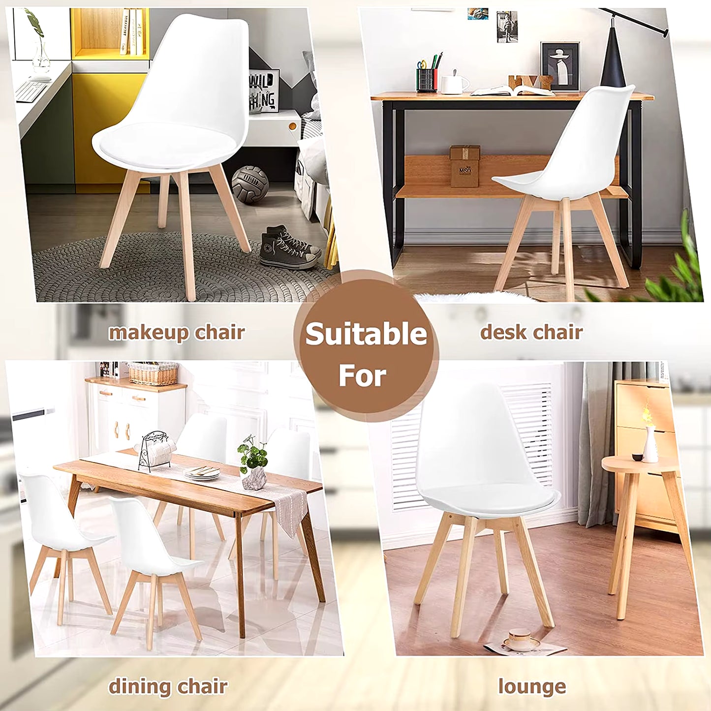 Formwell-Nordic Style Chairs Set, Upholstered Side Chairs, Beech Wood Legs, Plastic Shell Chair for Dinning Room, Set of 4