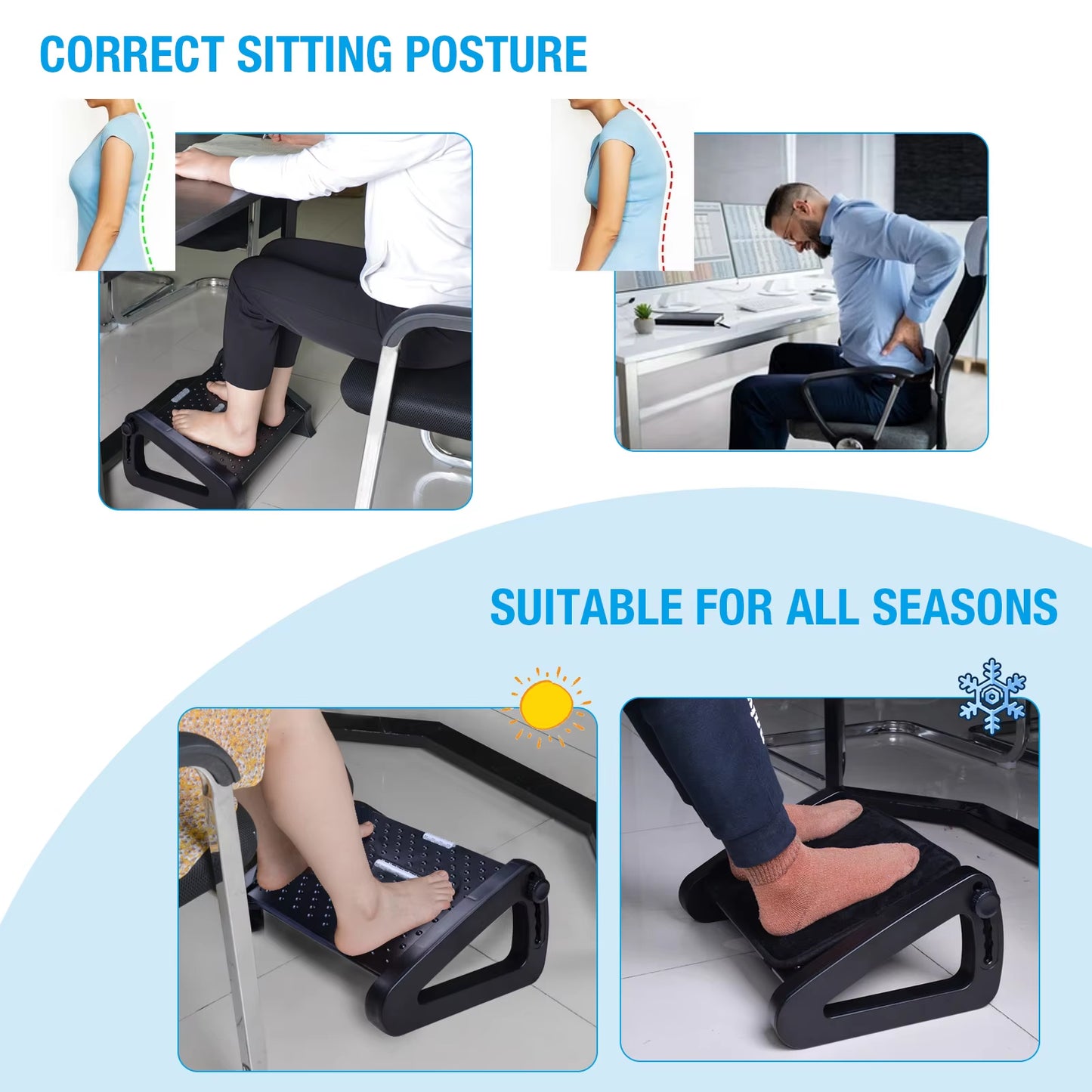 Scalebeard under Desk Footrest with Massage Surface Ergonomic 6 Height Position Adjustable Foot Stool with Firm Non-Slip Legs