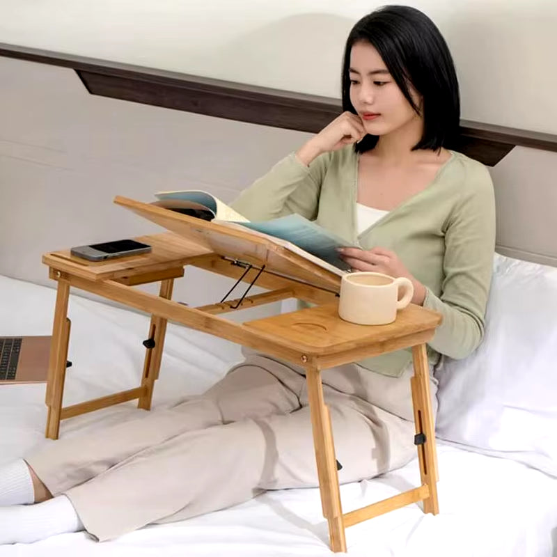 Bamboo Foldable Laptop Table Small Table Folding Lifting Desk Bed Side Small Table Study Desk Kids Breakfast Table