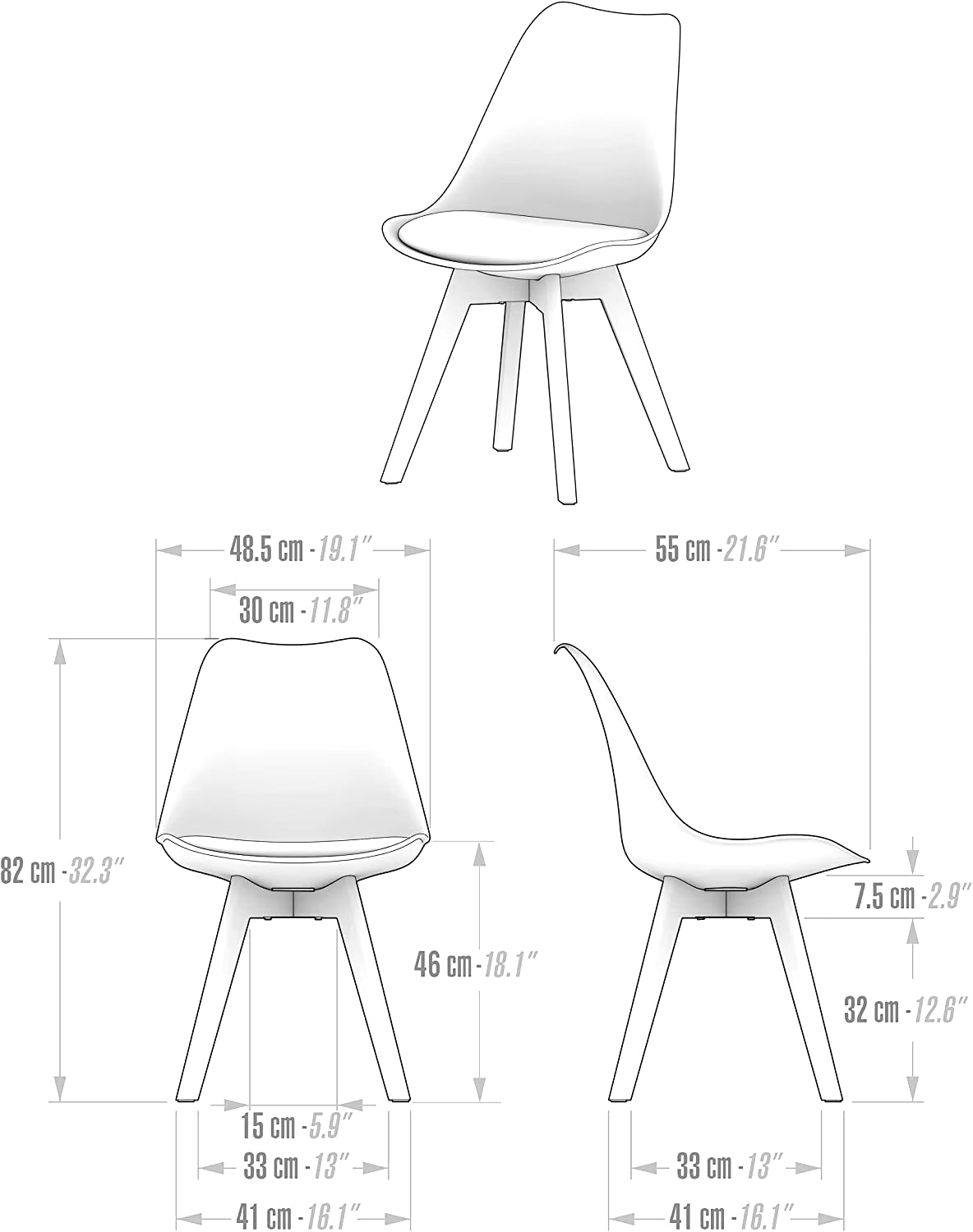 Formwell-Nordic Style Chairs Set, Upholstered Side Chairs, Beech Wood Legs, Plastic Shell Chair for Dinning Room, Set of 4