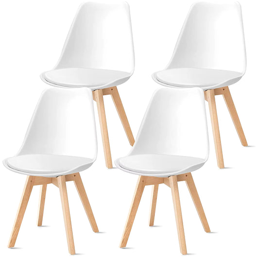 Formwell-Nordic Style Chairs Set, Upholstered Side Chairs, Beech Wood Legs, Plastic Shell Chair for Dinning Room, Set of 4