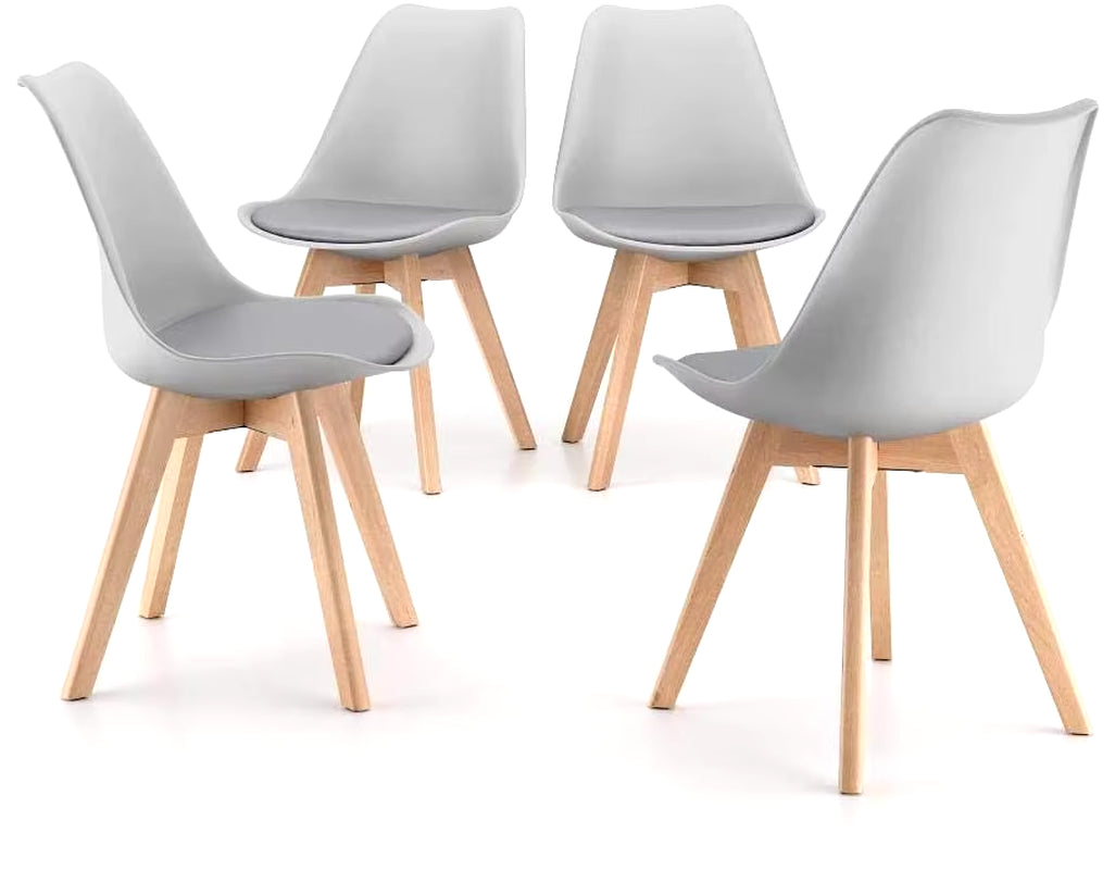 Formwell-Nordic Style Chairs Set, Upholstered Side Chairs, Beech Wood Legs, Plastic Shell Chair for Dinning Room, Set of 4