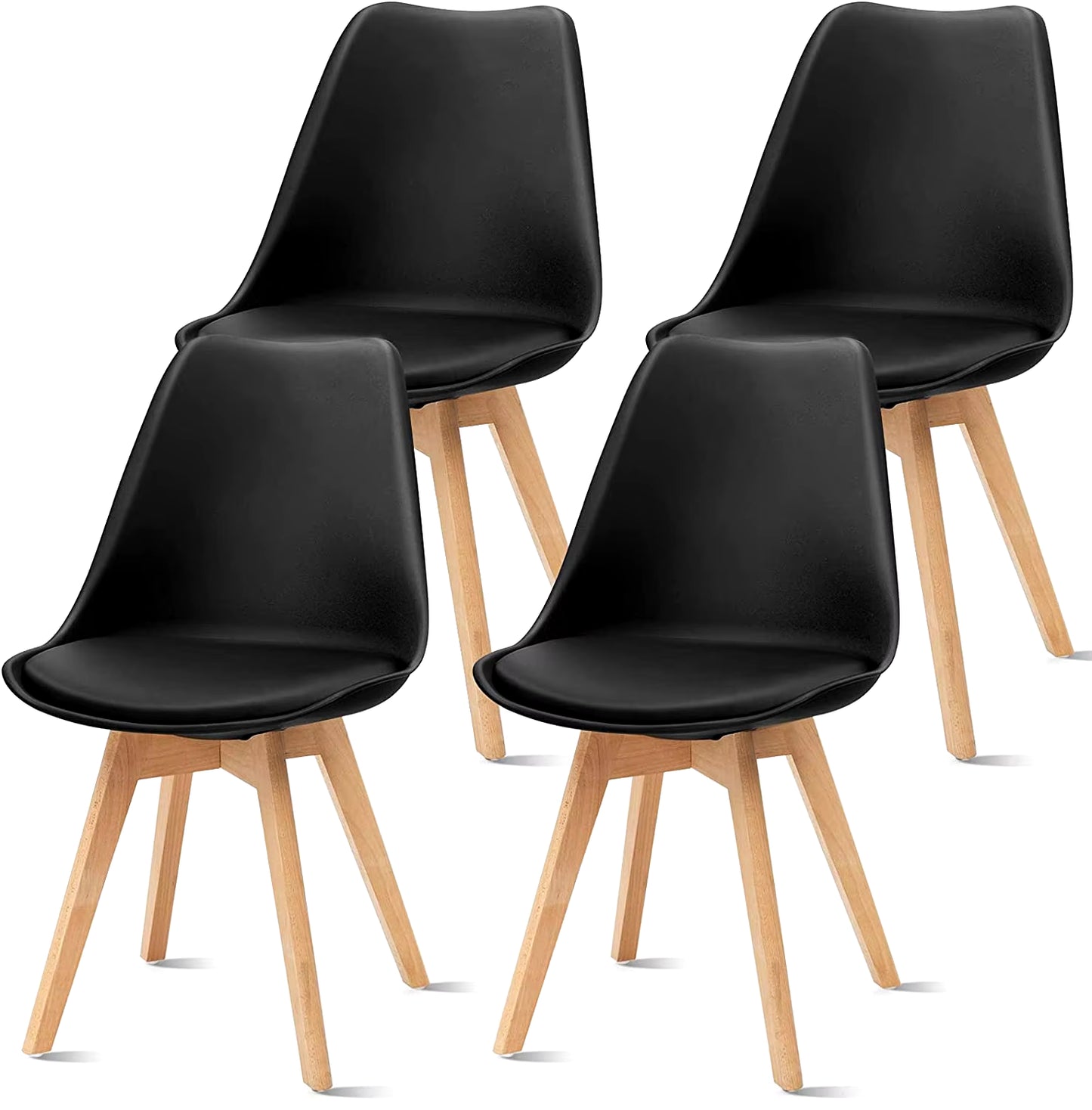 Formwell-Nordic Style Chairs Set, Upholstered Side Chairs, Beech Wood Legs, Plastic Shell Chair for Dinning Room, Set of 4