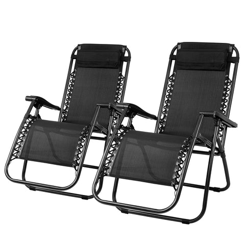 Gardeon 2PC Zero Gravity Chair Folding Outdoor Recliner Adjustable Sun Lounge Camping Black