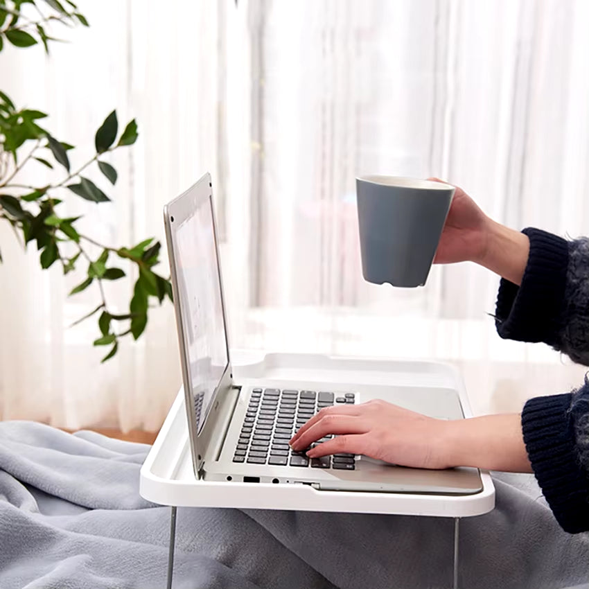 Folding Computer Desk with Cup Holder, Portable Bed Laptop Desks Creative Mobile Phone Card Slot Study Table Stand Notebook Desk