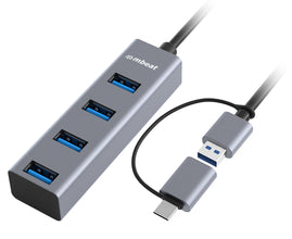 20Cm 4-Port USB 3.0 Hub W/ 2-In-1 USB 3.0 & USB-C Converter - Silver