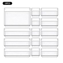 7/14 Pcs Drawer Organizers Set Clear Plastic Desk Dividers Bins Bedroom Dresser Office Storage Box for Makeup Jewelries Gadgets