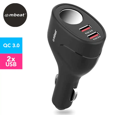 Dual Port USB Quick Car Charger W/ Cigar Lighter Socket