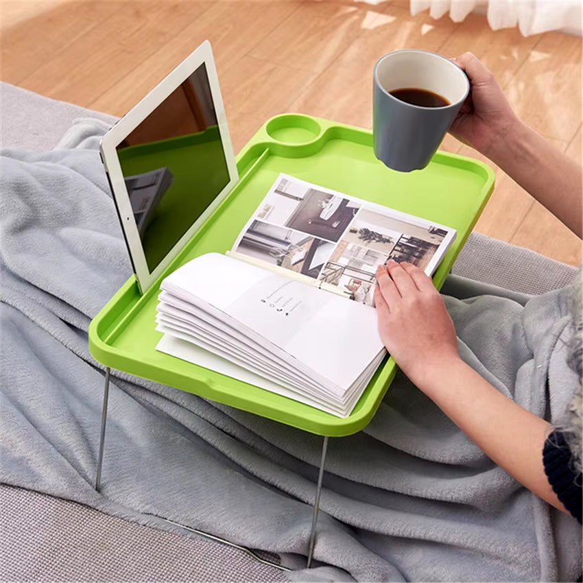 Folding Computer Desk with Cup Holder, Portable Bed Laptop Desks Creative Mobile Phone Card Slot Study Table Stand Notebook Desk