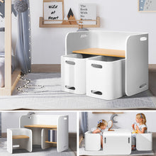 Keezi 3PCS Kids Table and Chairs Set Multifunctional Storage Desk White